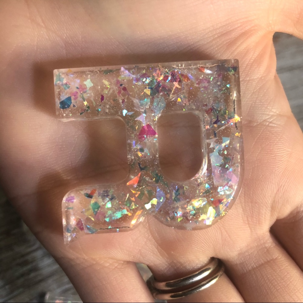 Aurora Rainbow Confetti Custom Letter Keychain - Picture 12 of 17